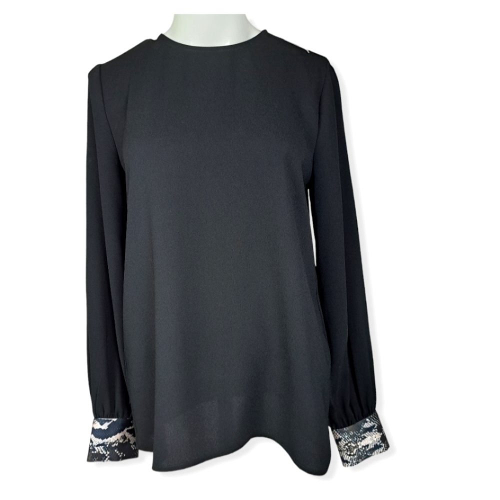 Judith and Charles Black Blouse with snake‎ print  cuffs